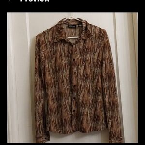 New York & Co Women's Gold Metallic Thread Black & Brown Blouse Size S